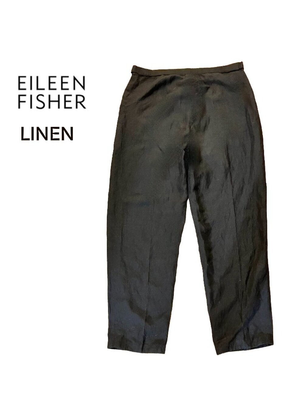 90s vintage Eileen Fisher Organic Linen black Trouser, made in USA, L (14-16)